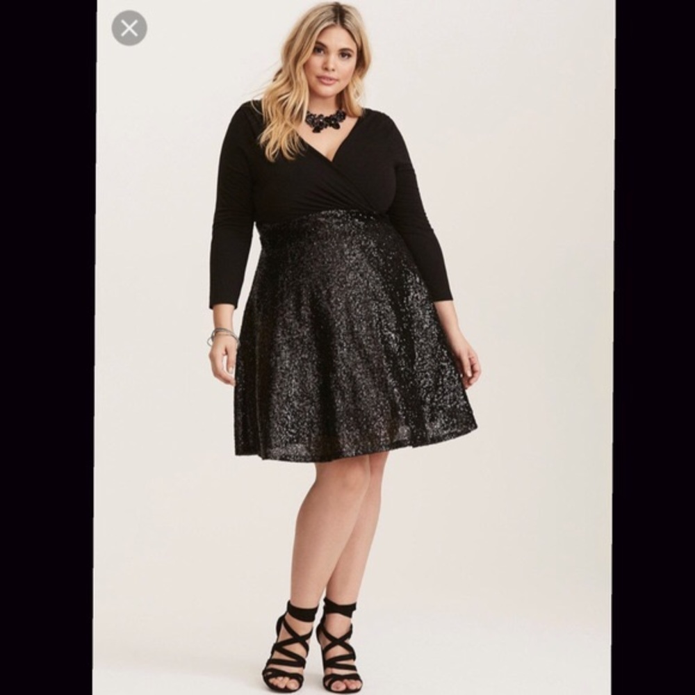 Torrid Black Jersey Top Sequin Skirt Dolman Dress